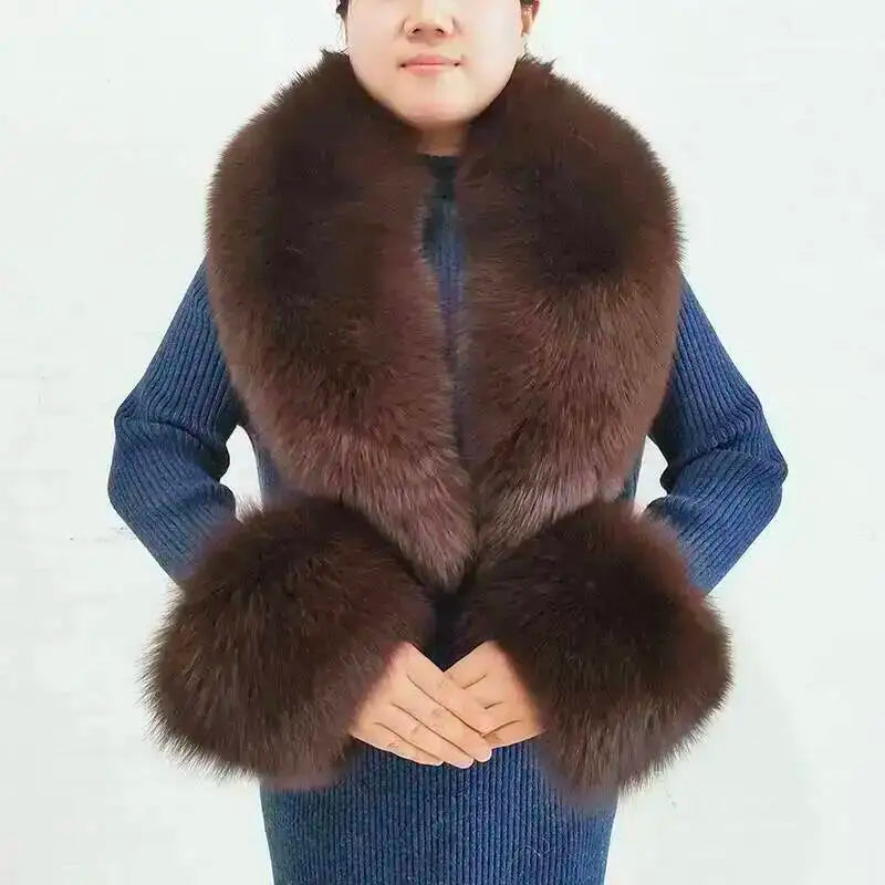 Winter Real Fox Fur Collar Cuffs Set Neck Warmer Fur Scarves Shawls Natural Fox Fur Collar Scarf Women Men Coat Warm Accessories