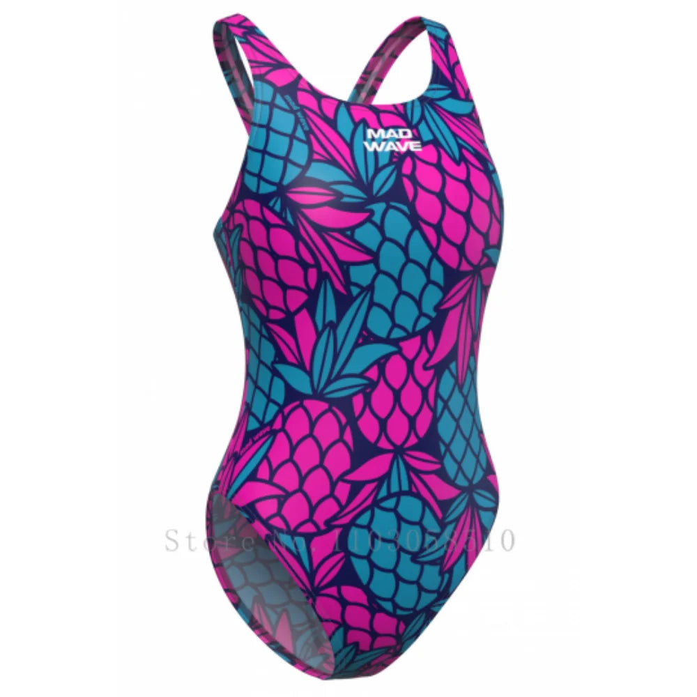 mad wave Triathlon Training Swimsuit Women Criss Cross Back One-piece Casual Beach Bathing Suit Print Bikini Sexy Swimwear