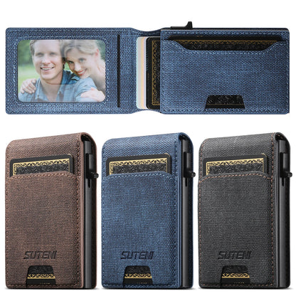 Push-out Card High quality PU leather Card Holder Wallet Holder Large Capacity Can Hold 1-12 Cards 1 Photo Black/Brown/Blue
