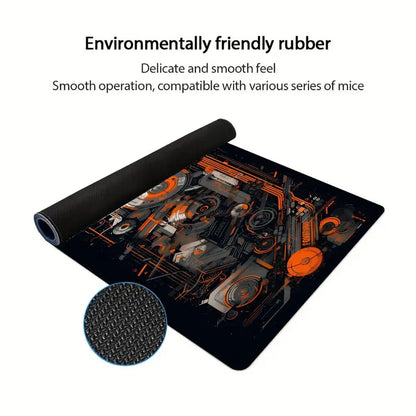 Large Gaming Mouse Pad Desk Mat Keyboard Pad Orange Circuit Gear Cyberpunk Mechanical Tech NonSlip XXL Mousepad Tech Enthusiasts