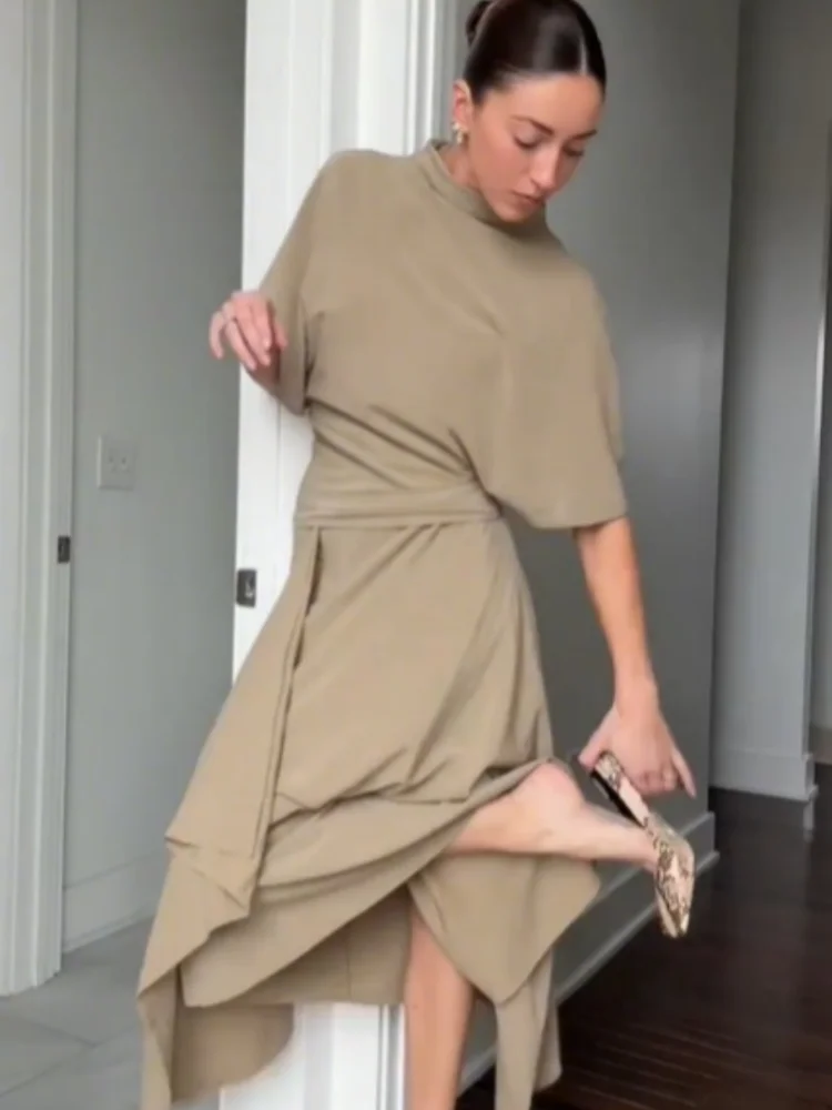 Fashion Elegant Casual Top Skirt Sets High Neck Loose Crop Shirt Irregular Pleated Hem Long Skirt 2026 New Lady Commuter Outfits