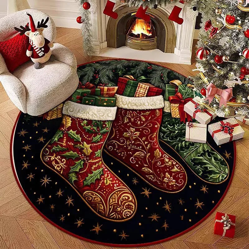 Christmas Style Living Room Decoration Red Carpet Round Rugs for Bedroom Washable Lounge Soft Floor Mat Anti-slip Children's Rug