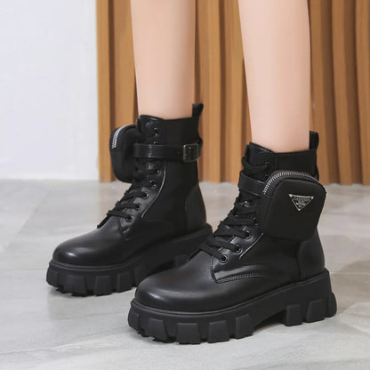 Platform New Women Boots Motorcycle Shoes Woman Leather Minimalist Classic Punk Female Goth Shoes Casual Boots Women Mary Jane