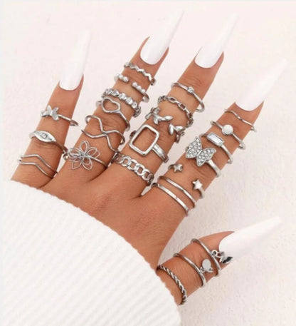 Boho Gold Color Rings Set For Women Fashion Cubic Zircon Heart Star Moon Flower Finger Rings Female Simple Trendy Jewelry Gifts
