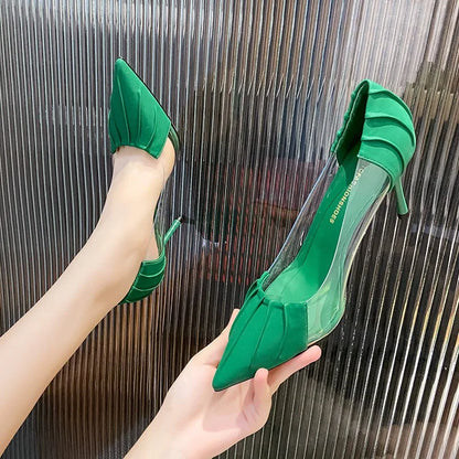 New Luxury Women's Spring and Summer Baotou Transparent Stiletto High Heels Pumps Rhinestone Pointed Single Shoes All-match