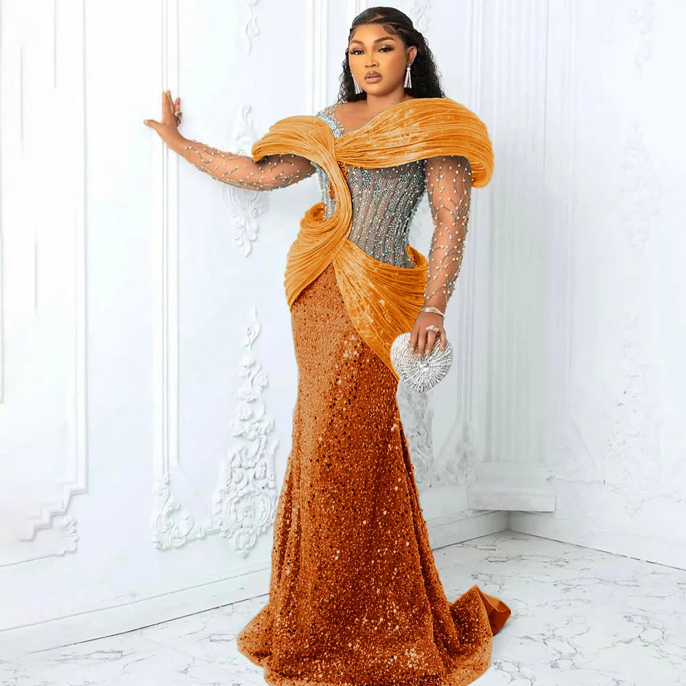 Customized Blue African Prom Dresses Plus Size 3D Pleated Off the Shoulder Evening Gowns Aso Ebi Style Wedding Reception Dress