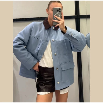 Faux Leather Bomber Jacket Oversized Collared Long Sleeve 2026 Spring Edgy Women Faux Leather Coat Fashion  Bold Lady Outerwear