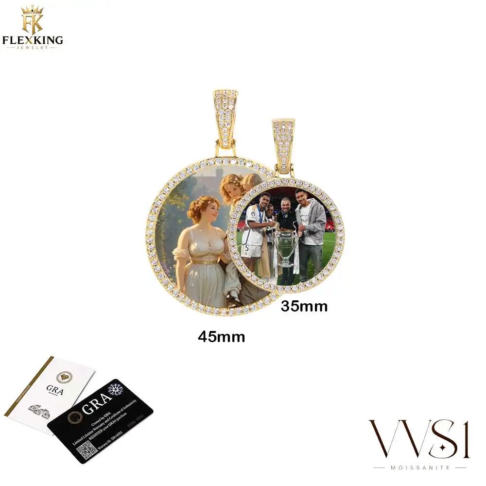 FLEXKING VVS1 Moissanite Circle Chain Pendant Custom Personalizde Photo Pendant Necklace Memory Gift