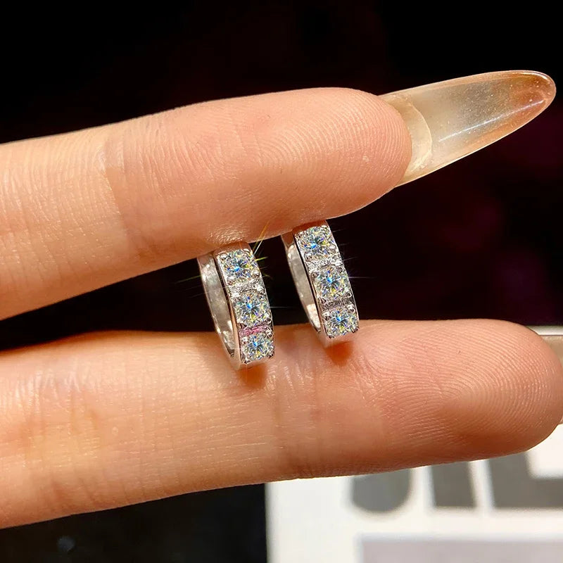 Real 0.1CT Moissan Diamond Fashion Sparkling Circular Earrings Suitable for Women's Daily Wear 925 Silver High Quality Jewelry