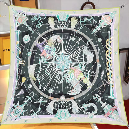 【2025 New】90x90 Twill Silk Square Scarf for Women - French Retro Niche Bustier Shawl Scarf - Stylish Fashion Wrap Accessory