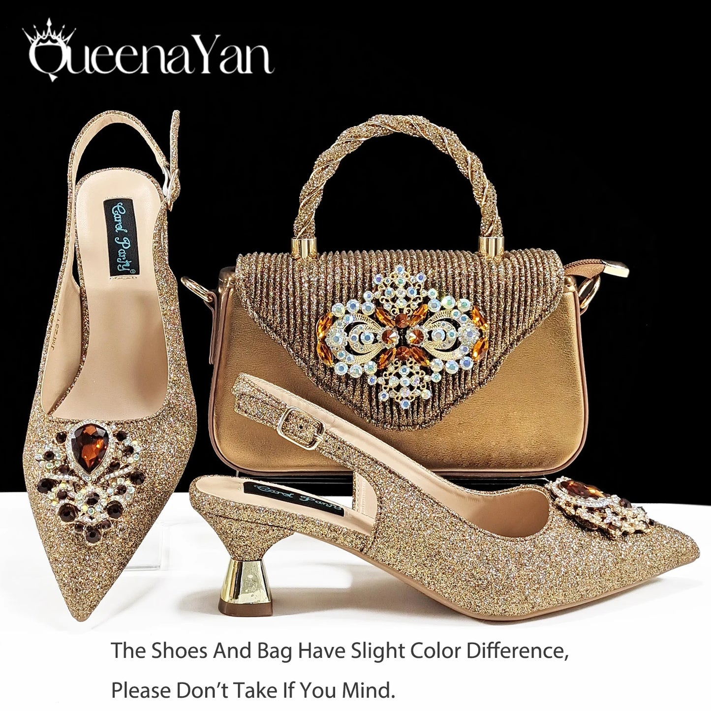 QSGFC Hot Selling INS Pointed-Toe Luxury Style Women High Heels Sandal With Bag Set Orange color Color For Wedding Party