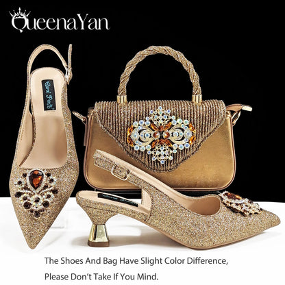 QSGFC Hot Selling INS Pointed-Toe Luxury Style Women High Heels Sandal With Bag Set Orange color Color For Wedding Party