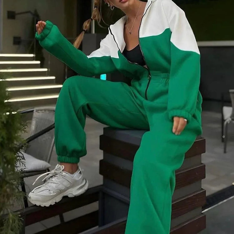 KUCLUT 2025 Autumn New Women's Fashion Sports Casual Jumpsuit Zipper Design Spliced Contrast Color Versatile Jumpsuits 1A991