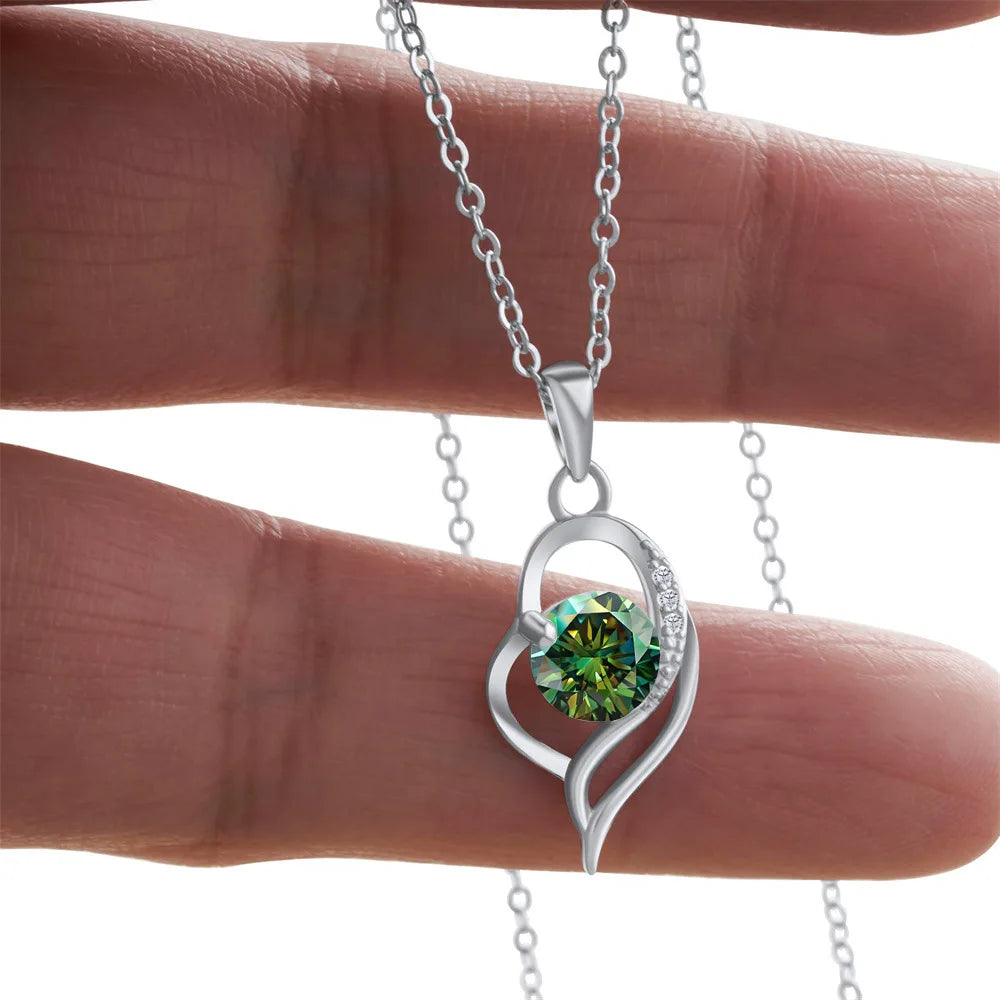 Butterflykiss 925 Sterling Silver Open Heart Pendant Necklace D VVS1 Round Cut Moissanite Love Charm Necklace For Women