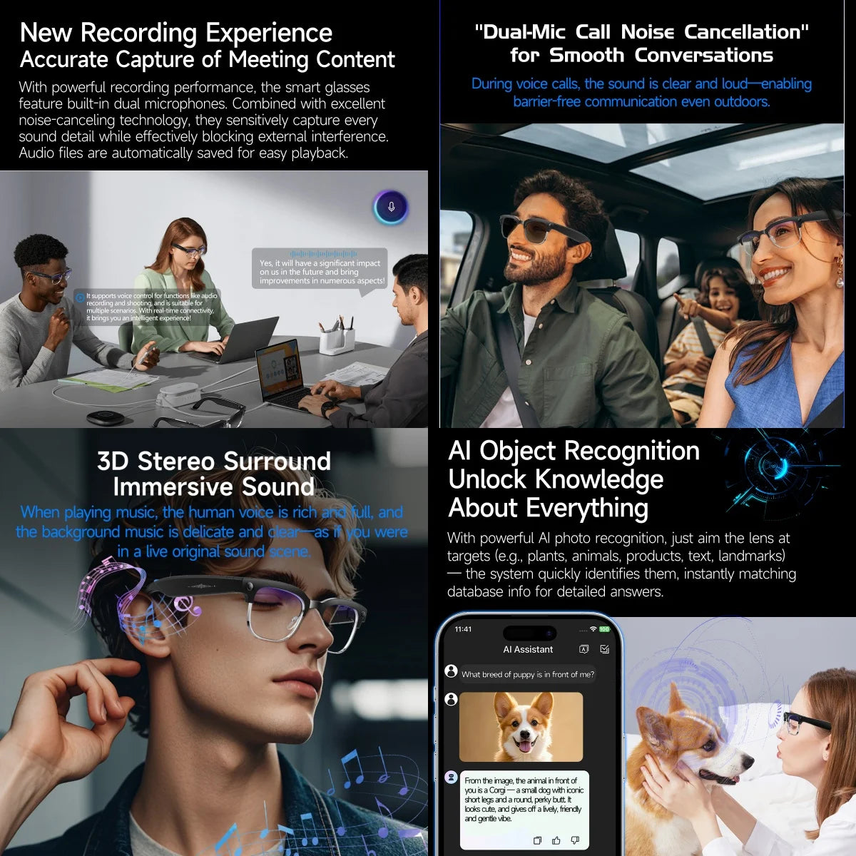Smart AI Glasses 4K 8MP Camera Recording Videos Photo Recognition Answer Translation BT Call Photochromic Sunglasses Waterproof