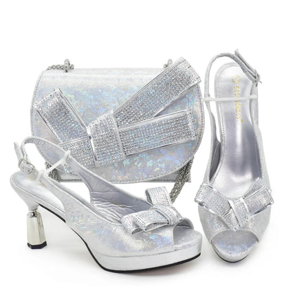 Beautiful Italian Shoes And Bag Sets For Evening Party With Stones Italian Leather Handbags Match Bags! 1-1
