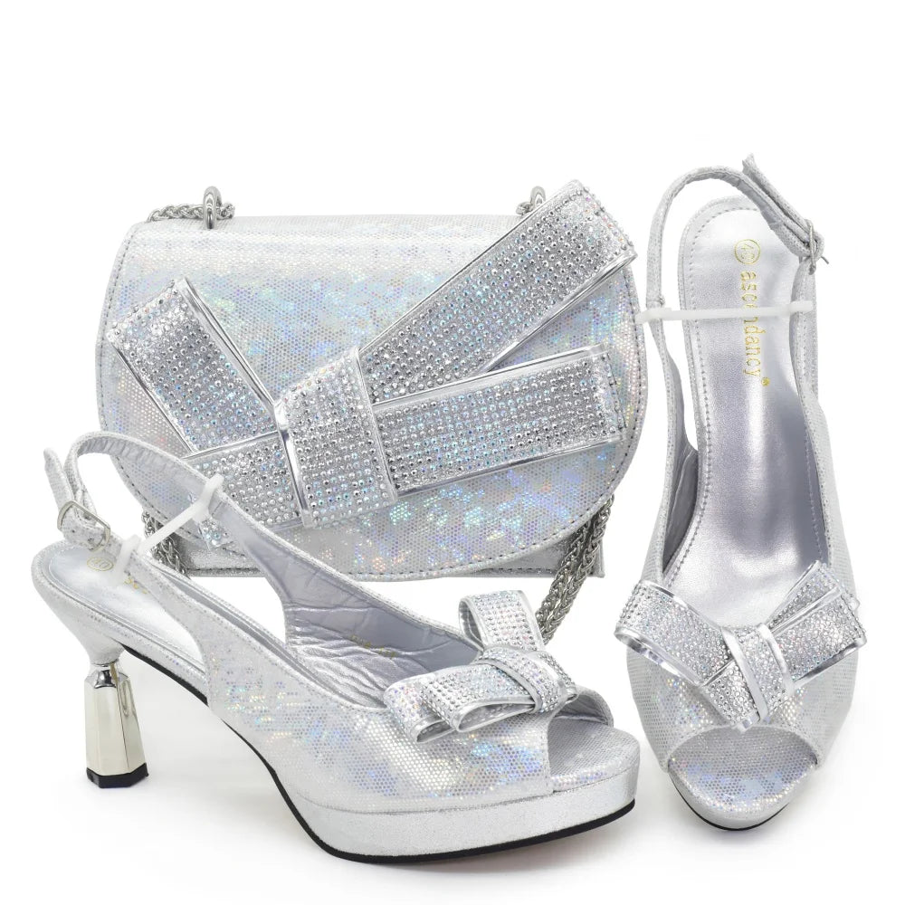 Beautiful Italian Shoes And Bag Sets For Evening Party With Stones Italian Leather Handbags Match Bags! 1-1