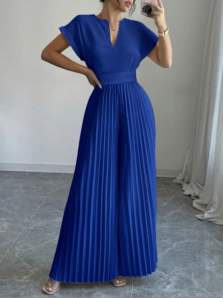 Elegant Pleated Jumpsuits&Rompers for Women V-Neck Jumpsuits Fashion Summer High Waisted Luxury Birthday Party Outfit