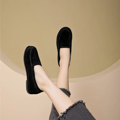 Winter Shoes Women's 2026 New Wool One-piece Women's Loafers Low Heel Fashion Casual One-Foot Slip-on Warm Ladies Shoes