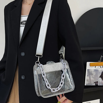 2026 NEW Transparent Shoulder Bag New Chain Handbag Fashionable Diamond Inlaid Jelly Bag PVC Women Crossbody Bag