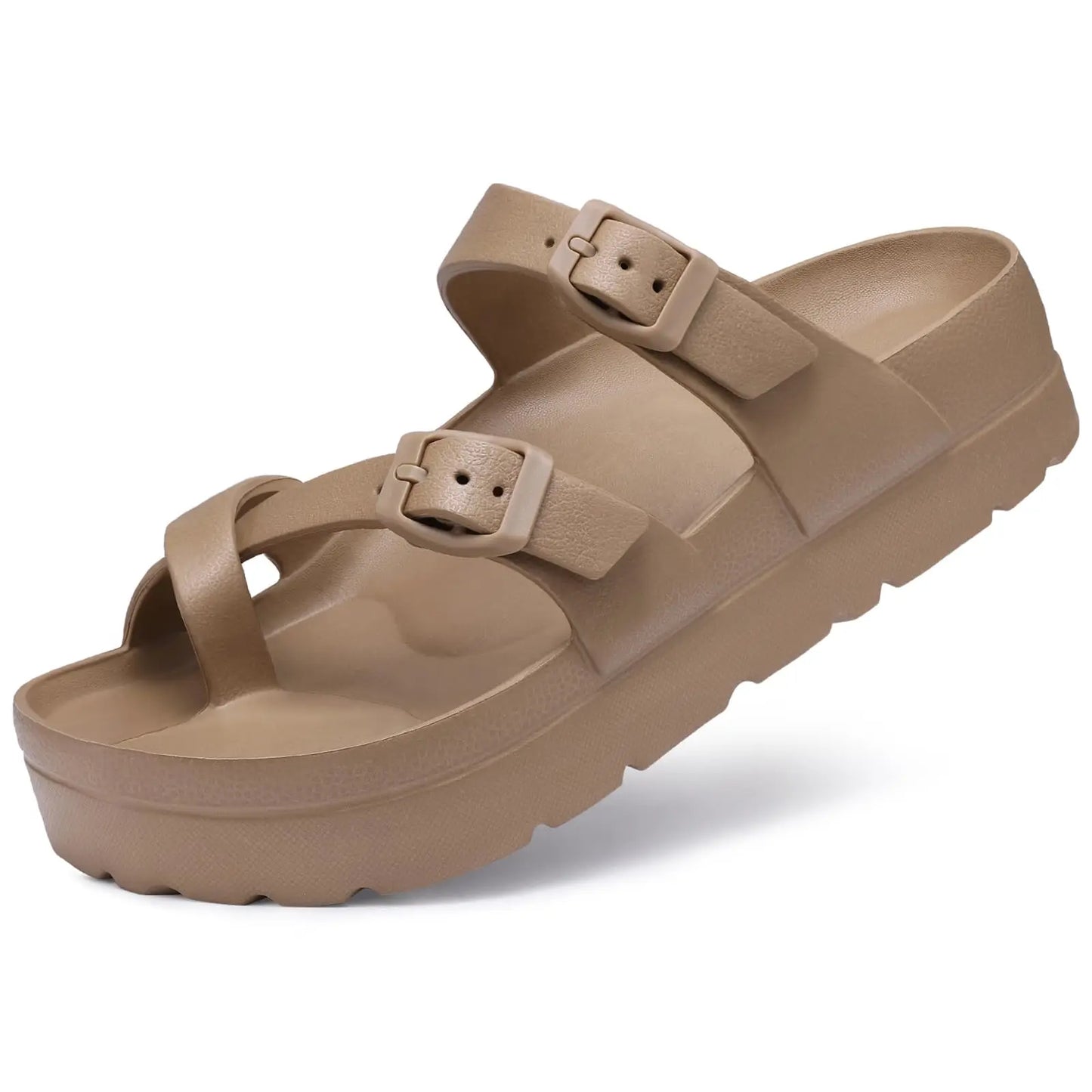 Shevalues Casual Women's Sandals With Arch Support Anti-slip Fashion New Slides Soft Sole Beach Slippers With Adjustable Buckle
