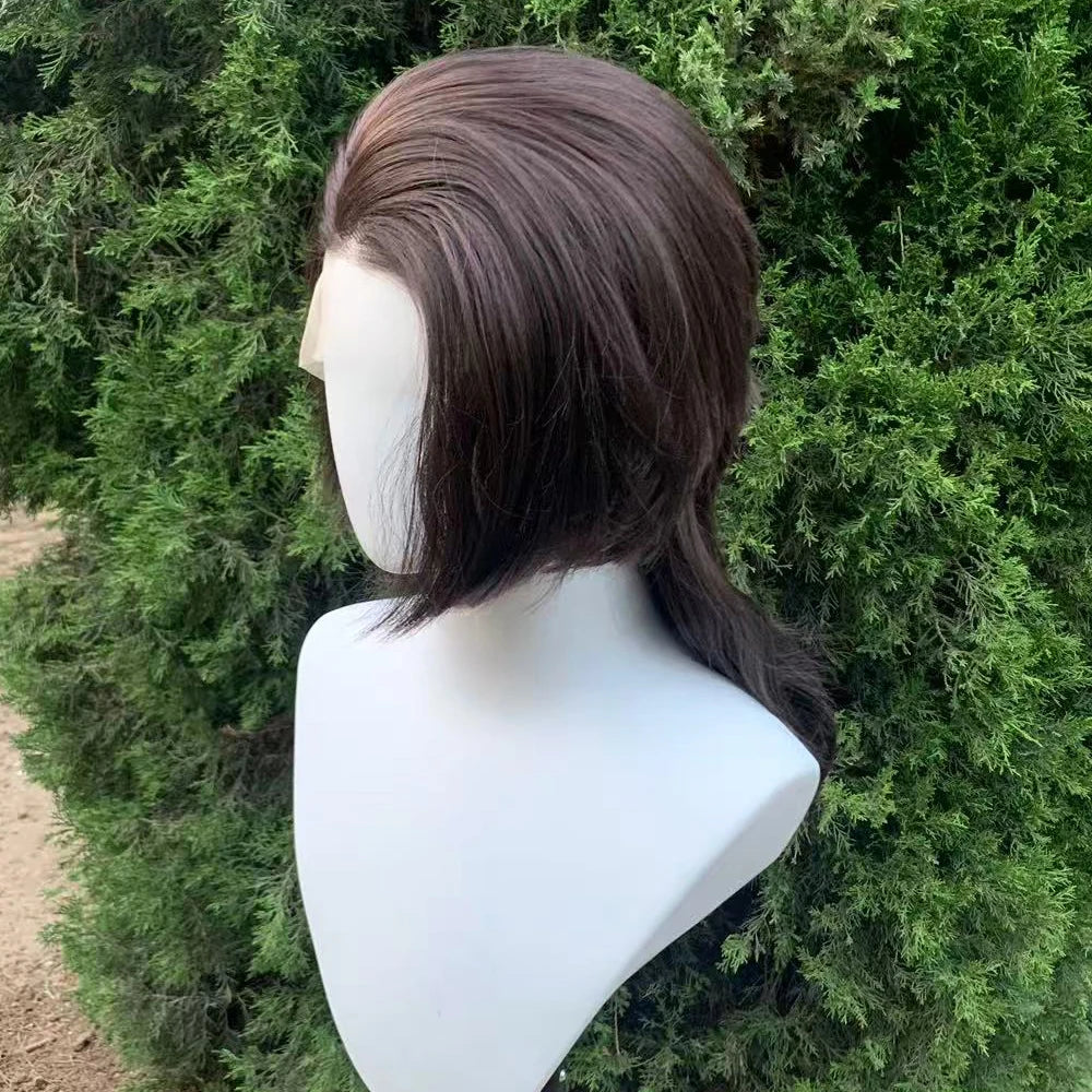 13X4 Glueless Synthetic Lace Front Wigs Brown Color Natural Wave Shoulder Length Layer Ponytails Short Cut Cosplay Wig for Women