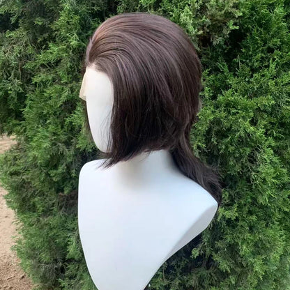 13X4 Glueless Synthetic Lace Front Wigs Brown Color Natural Wave Shoulder Length Layer Ponytails Short Cut Cosplay Wig for Women
