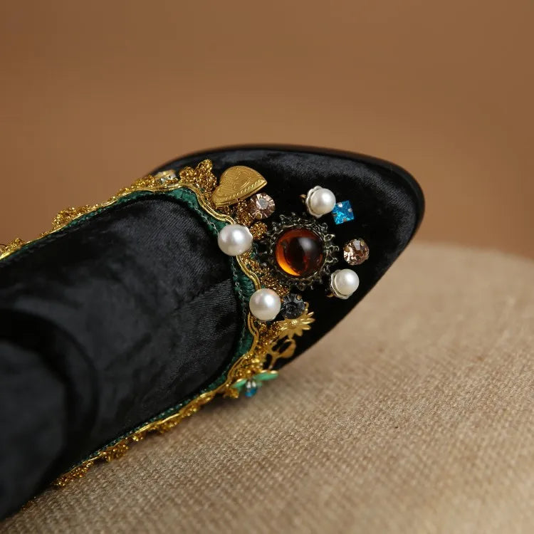Royal Gemstone Jeweled Flower Velvet Ankle Boots Floral Crystal Cage Fretwork High Heels Blue Red Black Woman Bridal Booties