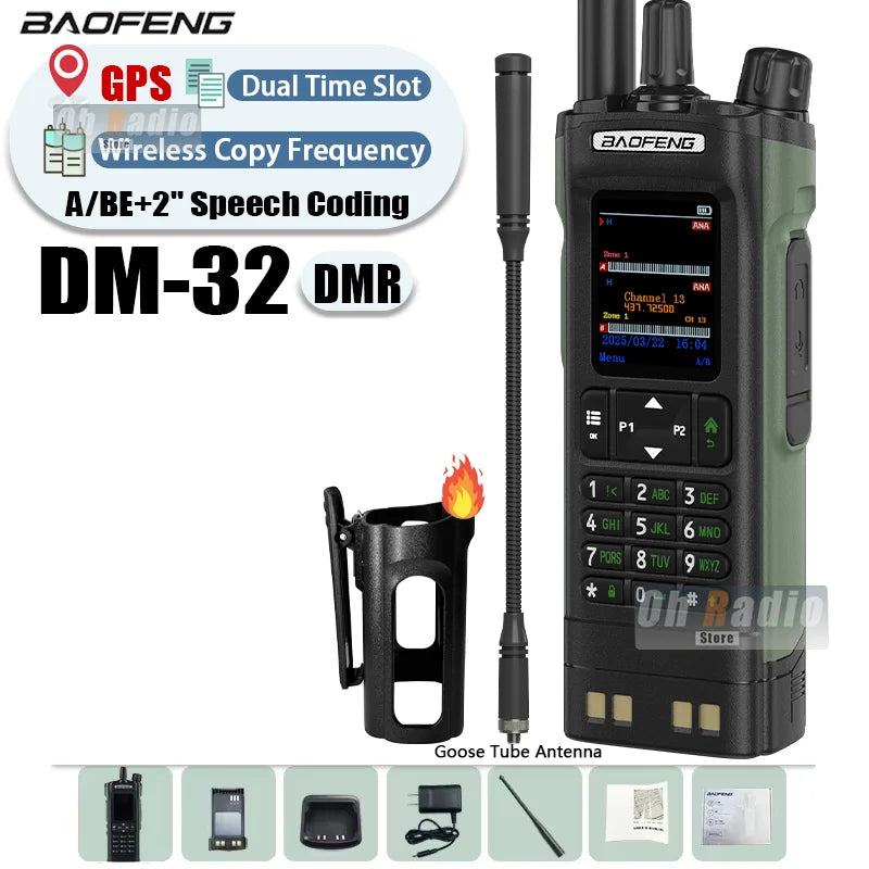 BAOFENG DM-32 Walkie Talkie With Belt Holster DMR Radio Digital GPS APRS AES256 Type-C Vox 4000CH DualMode Analog Dual Time Slot