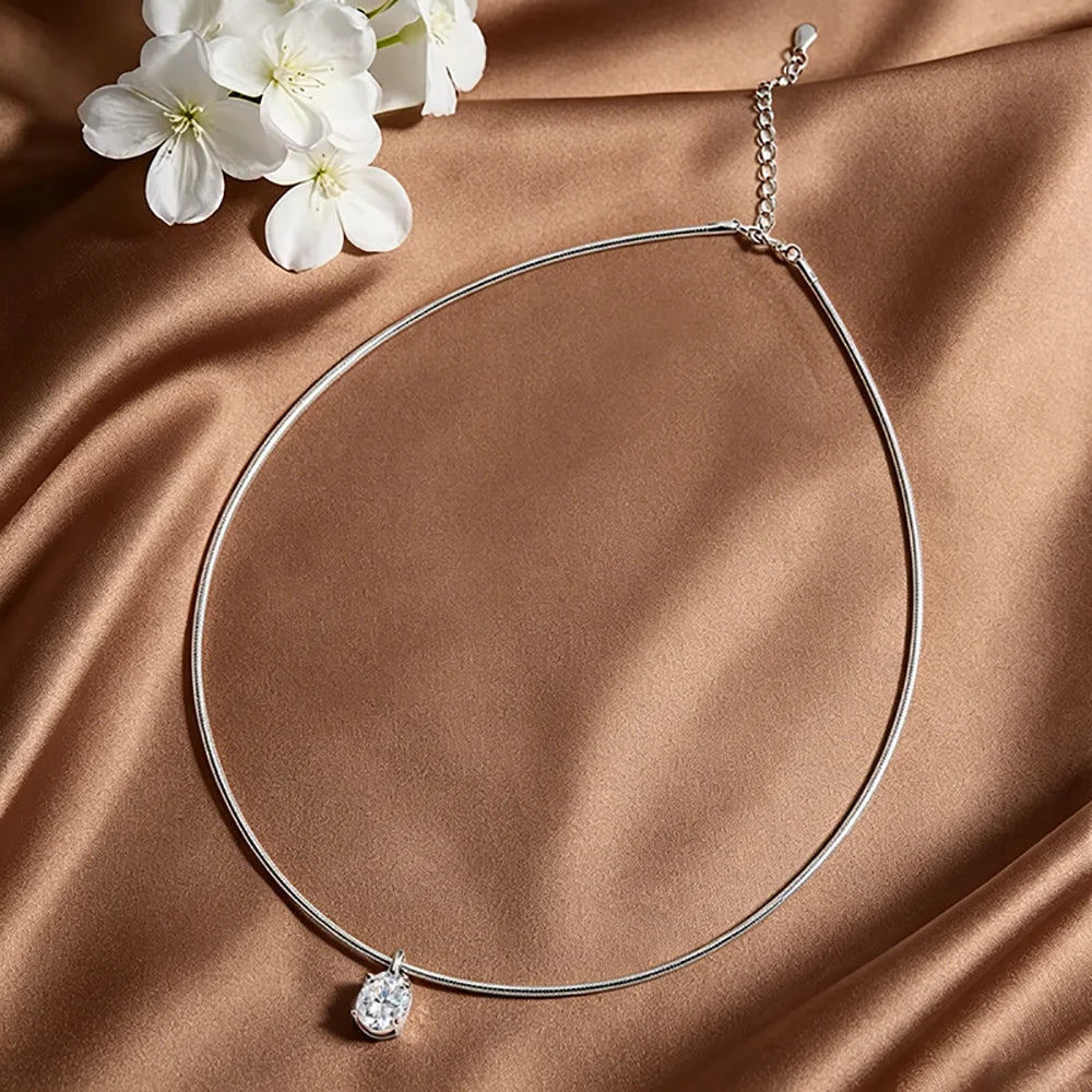 3/4/5Carat Oval Cut Moissanite Hard Necklace for Women 100% S925 Silver Solitaire Diamond Collar Necklace with GRA Certificate