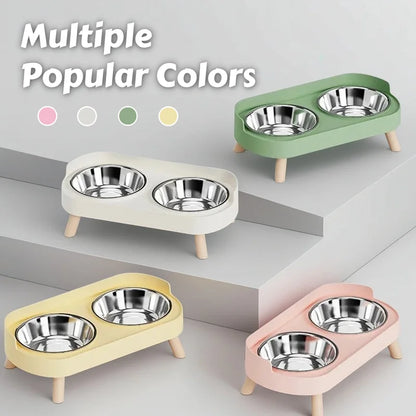 Dopamine Colorful Elevated Pet Feeder: Dual Stainless Steel Bowls with Neck Support - Fashion Food & Water Station for Pets