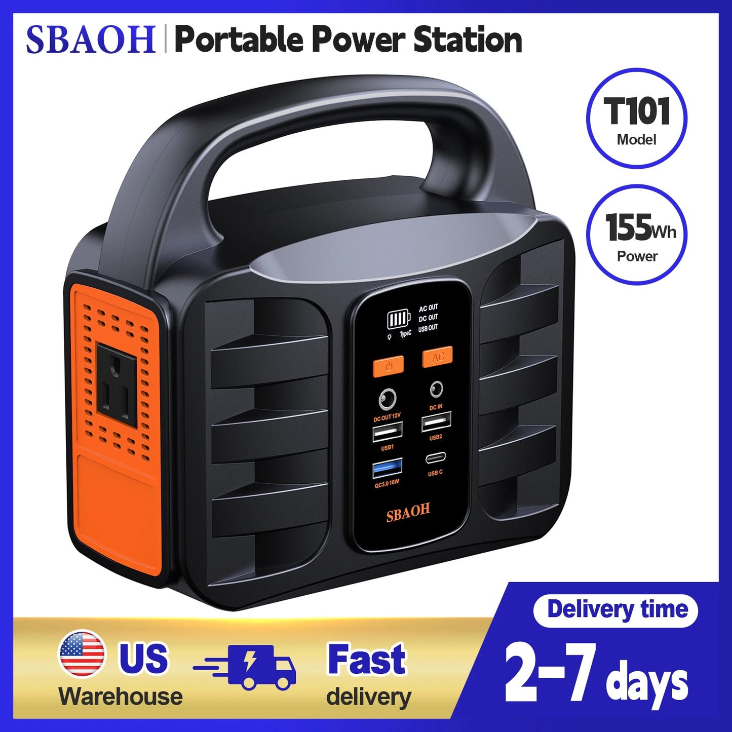 Portable Power Station,155Wh 42000mAh Outdoor Solar Generator with 110V/150W(Peak 200W) AC Outlet and USB-C PD(30W) Port,Power