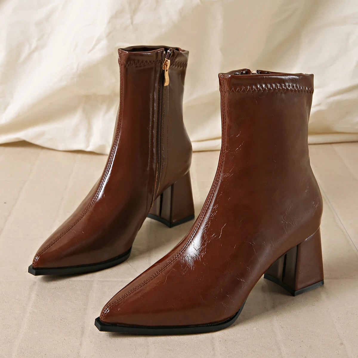 Pointed Toe Women Ankle Boots 2026 New Autumn Elegant Outdoor High Heels Shoes Women Fashion Zippers Designer Short Boots Ladies