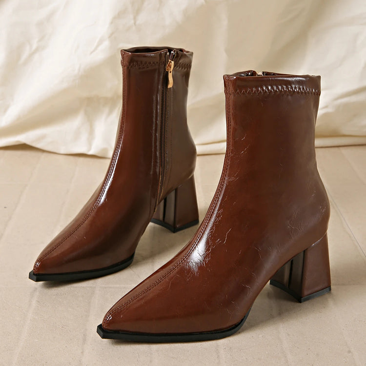 Pointed Toe Women Ankle Boots 2026 New Autumn Elegant Outdoor High Heels Shoes Women Fashion Zippers Designer Short Boots Ladies