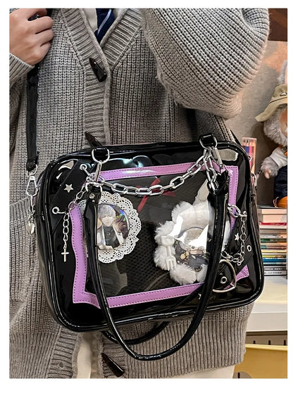New Arrival Subculture Spicy Cool Girls Shoulder Bags Fashion Gothic Style PU Leather Ita Bags Pin Display Ita Crossbody Purse