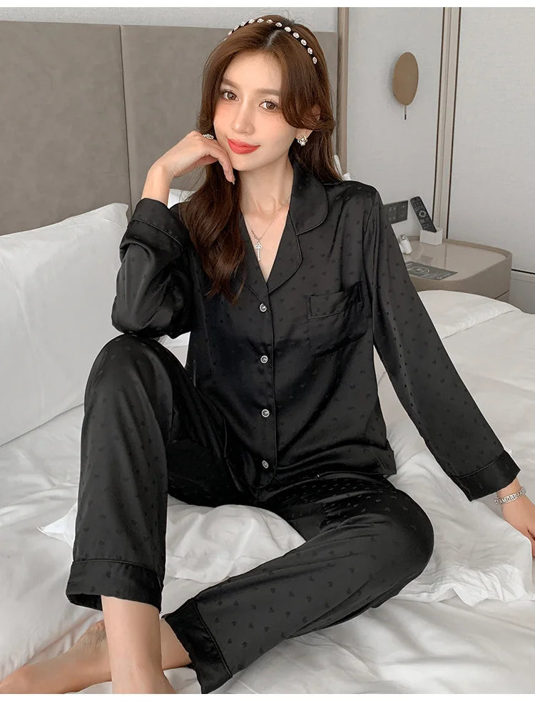 Women's New Arrival Silk-Feel Ice-Silk Lightweight Long-Sleeve Pajama Set Two-Piece Comfortable Homewear Suit