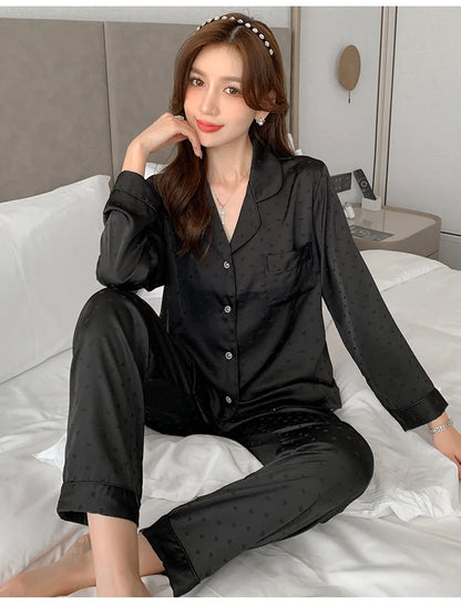 Women's New Arrival Silk-Feel Ice-Silk Lightweight Long-Sleeve Pajama Set Two-Piece Comfortable Homewear Suit