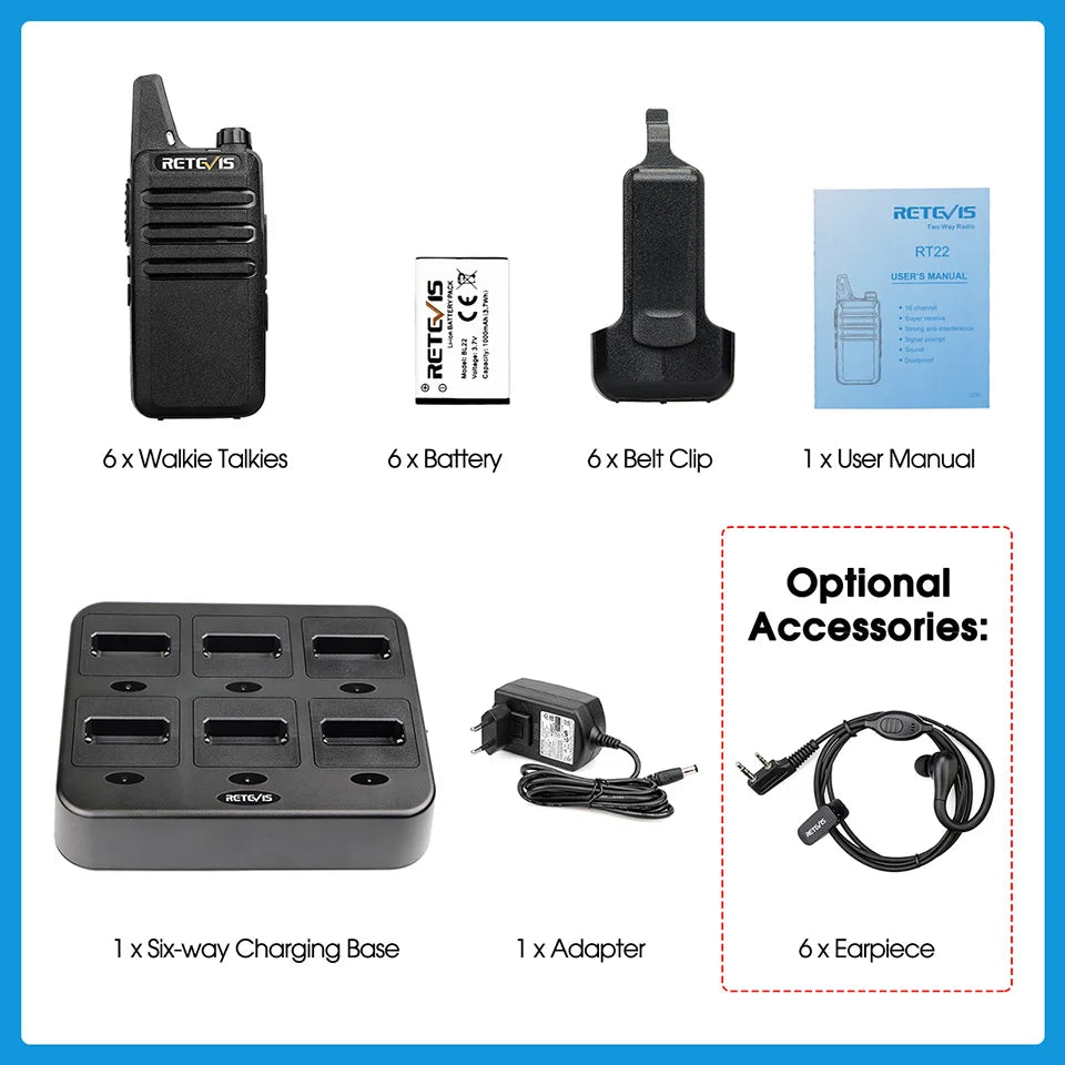 Retevis RT622 Mini Walkie Talkie 12Pcs PMR446 FRS License-free Rechargeable Two-way Radio Walkie-talkies for Hotel Restaurant