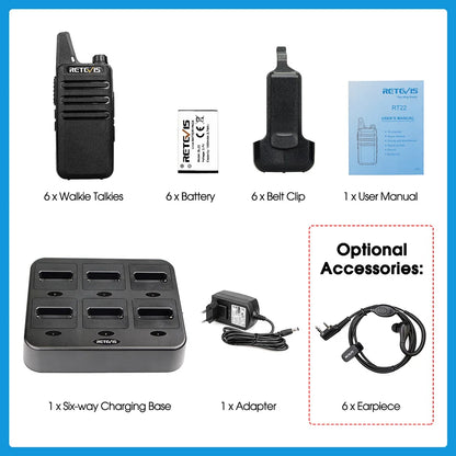 Retevis RT622 Mini Walkie Talkie 12Pcs PMR446 FRS License-free Rechargeable Two-way Radio Walkie-talkies for Hotel Restaurant