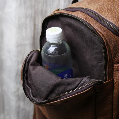 Vintage Large Capacity Men's Top Layer Cowhide Travel Bag Genuine Leather Crossbody Bag Hand-Held Short Distance Luggage Bag