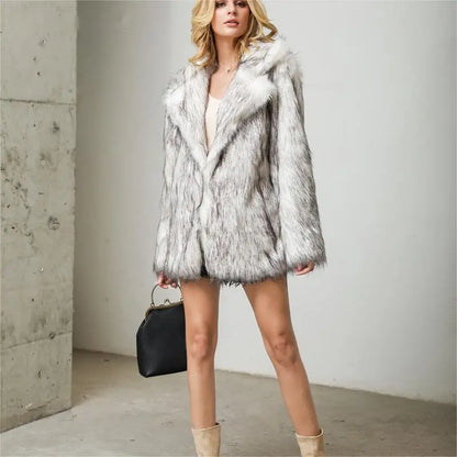 2026 Winter Plus Size Furry Faux Fur Coat Women Elegant Long Sleeve Plush Jacket Lady Luxury Large Thick Warm Fluffy Blazer Coat