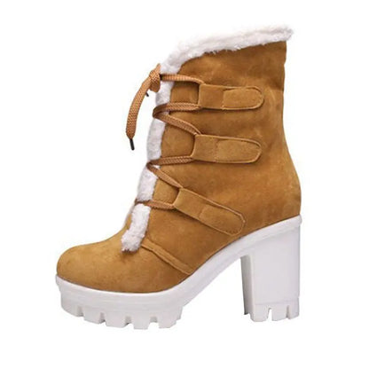 Winter Warm Girls Boots Fashion Lace Up Platform High Heels Women Ankle Boots Cosplay Casaul Party Fur Warm Women Boots Shoes 43