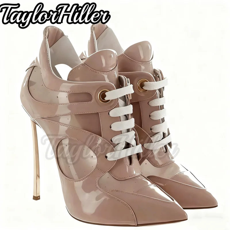 Mixed Color Lace Up Short Boots Women Fashion Patchwork Sport Sneakers High Heels Autumn Winter Boots Women Deisgner Shoes 2026