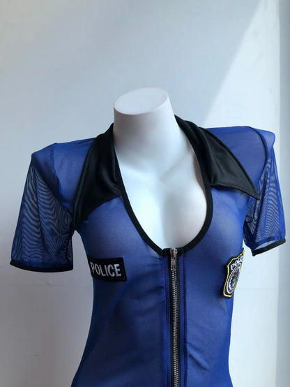 Tornova Women Sexy Policewoman Cosplay Uniform Slim High Waisted Patchwork See-through Interesting Hollow Seductive Private Set