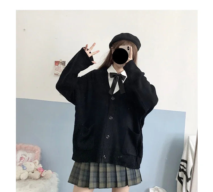 Japan School Sweater Spring Autumn V-neck Cotton Knitted Sweater College Style JK Uniform Cardigan 5 Color Student Girls Cosplay
