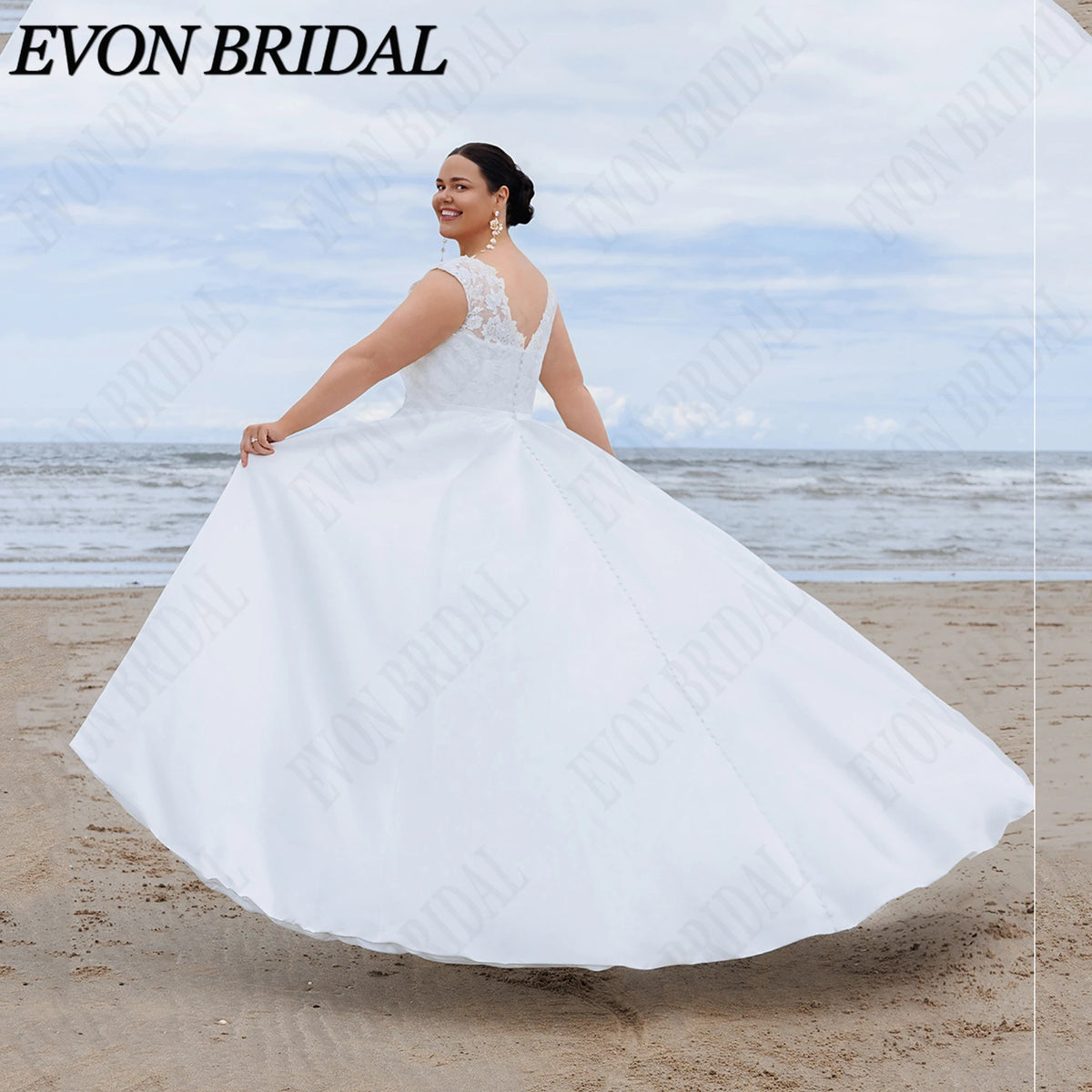 EVON BRIDAL Plus Size Spaghetti Strap Wedding Dress Lace Appliques Satin Bride Dresses Classic A-LINE Bridal Gown Custom Made