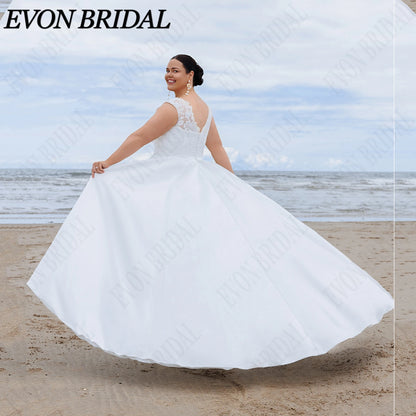 EVON BRIDAL Plus Size Spaghetti Strap Wedding Dress Lace Appliques Satin Bride Dresses Classic A-LINE Bridal Gown Custom Made