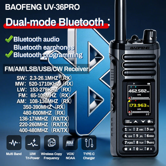 BAOFENG UV-36 PRO Walkie Talkie FM/AM/LSB/USB/CW Receiver Dual-mode Bluetooth Audio Programming Upgrade DM-32 UV-32 Ham Radio