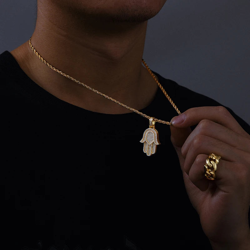 New Moissanite Iced Out Bling Hamsa Hands Pendants Necklaces S925 Silver Charm For Men Women Hip Hop Jewelry Passed Diamond Test