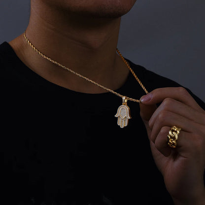 New Moissanite Iced Out Bling Hamsa Hands Pendants Necklaces S925 Silver Charm For Men Women Hip Hop Jewelry Passed Diamond Test